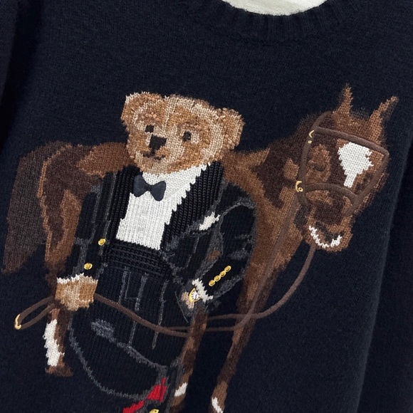 Ralph Lauren Black Sweater with Bear and Horse Design - Picture 4 of 4